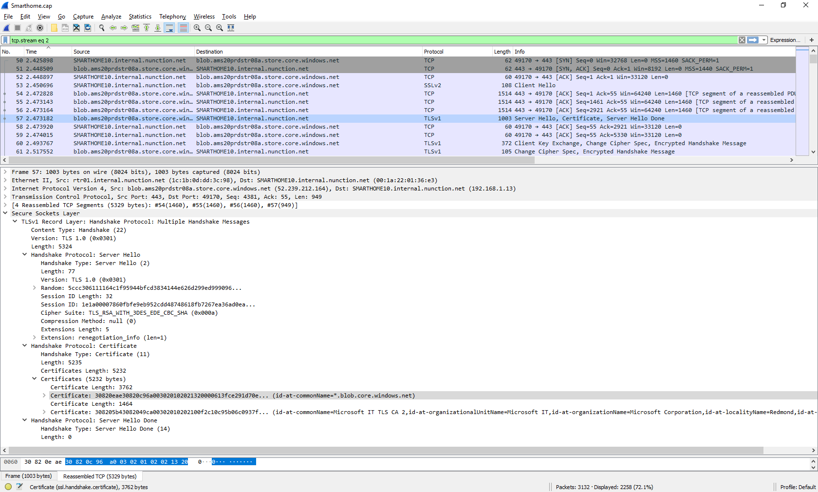 TLS Handshake für blob.ams20prdstr08a.store.core.windows.net